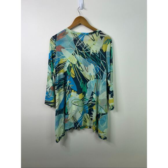LOGO Layers by Lori Goldstein Women’s Top 1X Abstract Print Sheer Button‎ Front - Picture 8 of 11